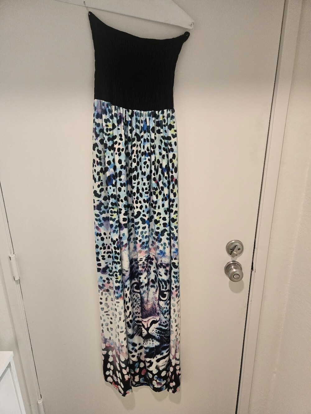 Black & Multicolor Leopard-Print Maxi Skirt with Tiger Motif